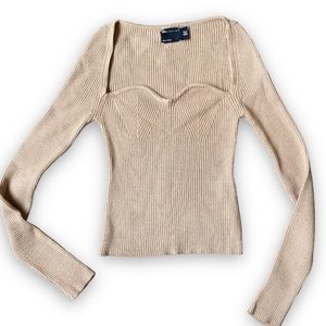 ASOS knit top with sweetheart neckline in tan